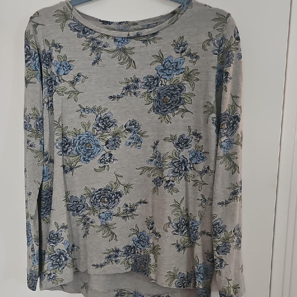 LOFT Floral Long Sleeve Top - Blue and Gray